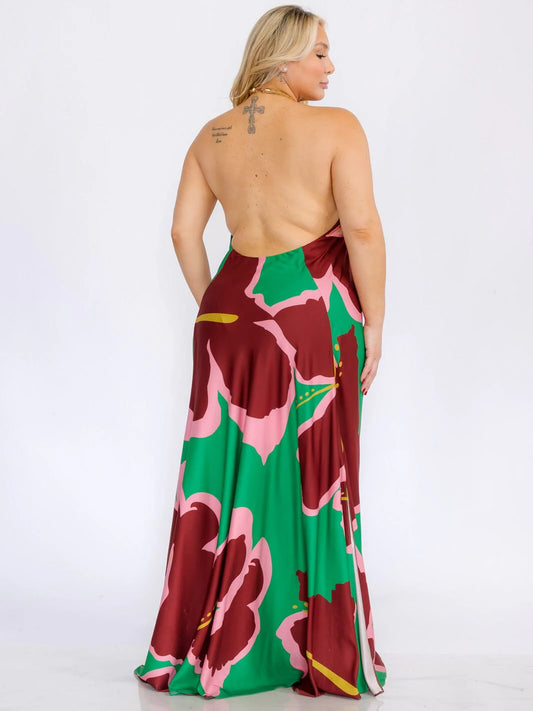 Sleeveless Halter Neck Open Back Floral Maxi Dress