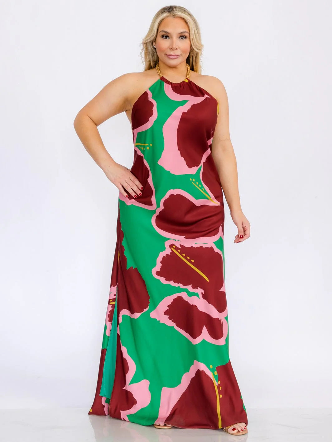 Sleeveless Halter Neck Open Back Floral Maxi Dress