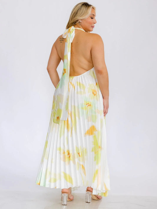 Sleeveless Key Hole Open Back Tie DYE Maxi Dress - Lime