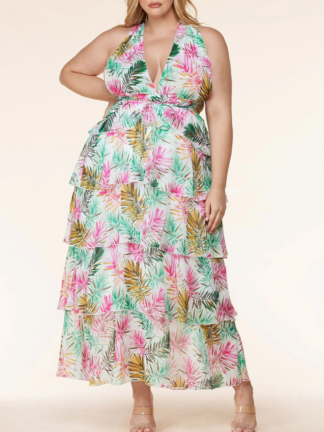 V-Neck Cross Back Floral Maxi Dress