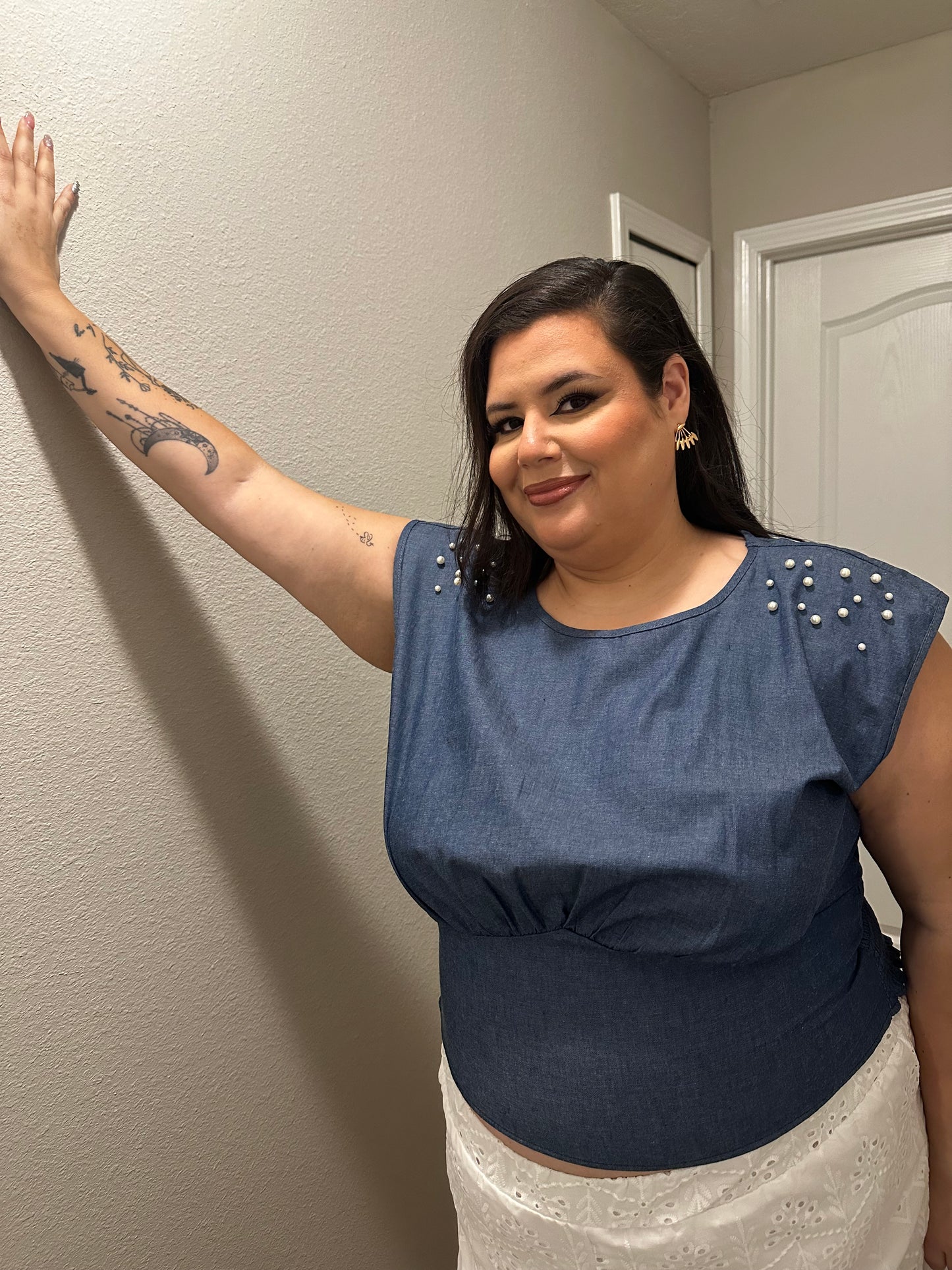 Denim Crop Top w/pearls