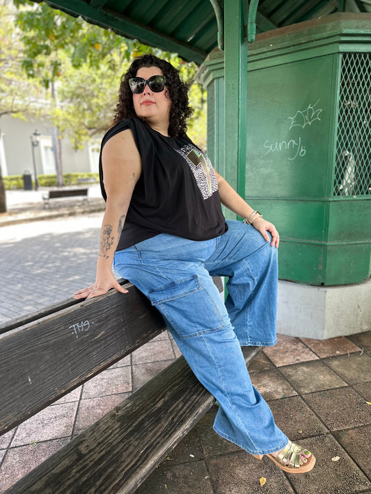 Drawstring Cargo Denim Pants