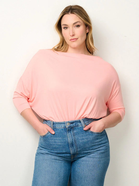 3/4 Sleeves Solid Bodysuit Top - Peach