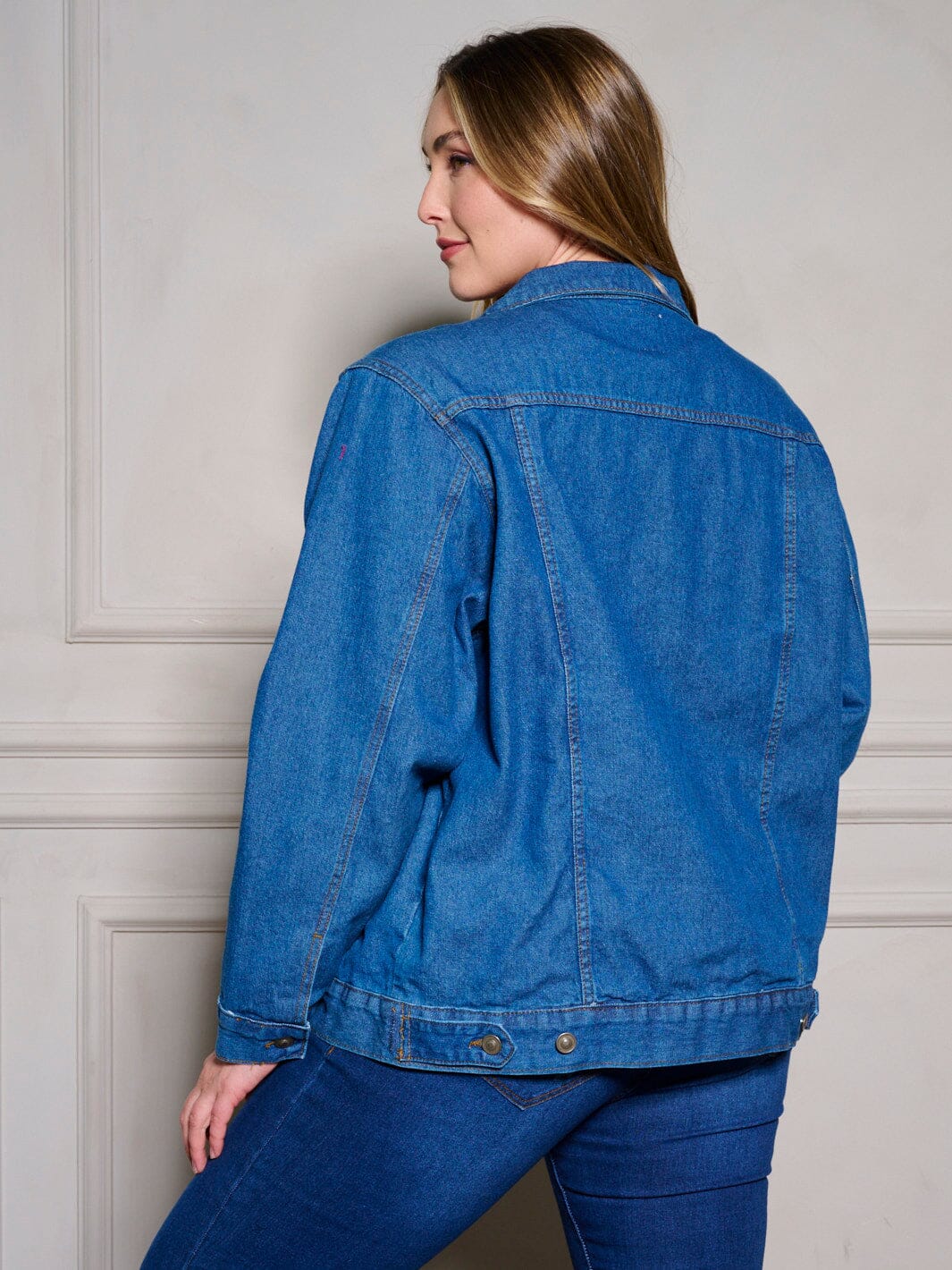 Long Sleeve Plaid Denim Jacket