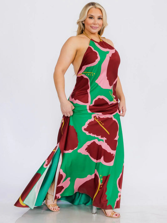 Sleeveless Halter Neck Open Back Floral Maxi Dress