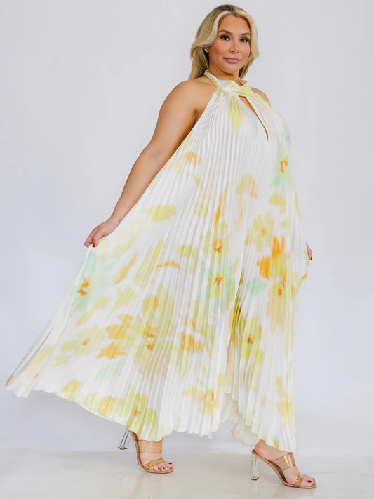 Sleeveless Key Hole Open Back Tie DYE Maxi Dress - Lime